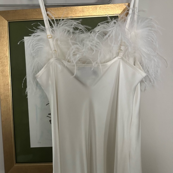 SLEEPER Boheme Slip Dress with Feathers in White - Picture 5 of 6